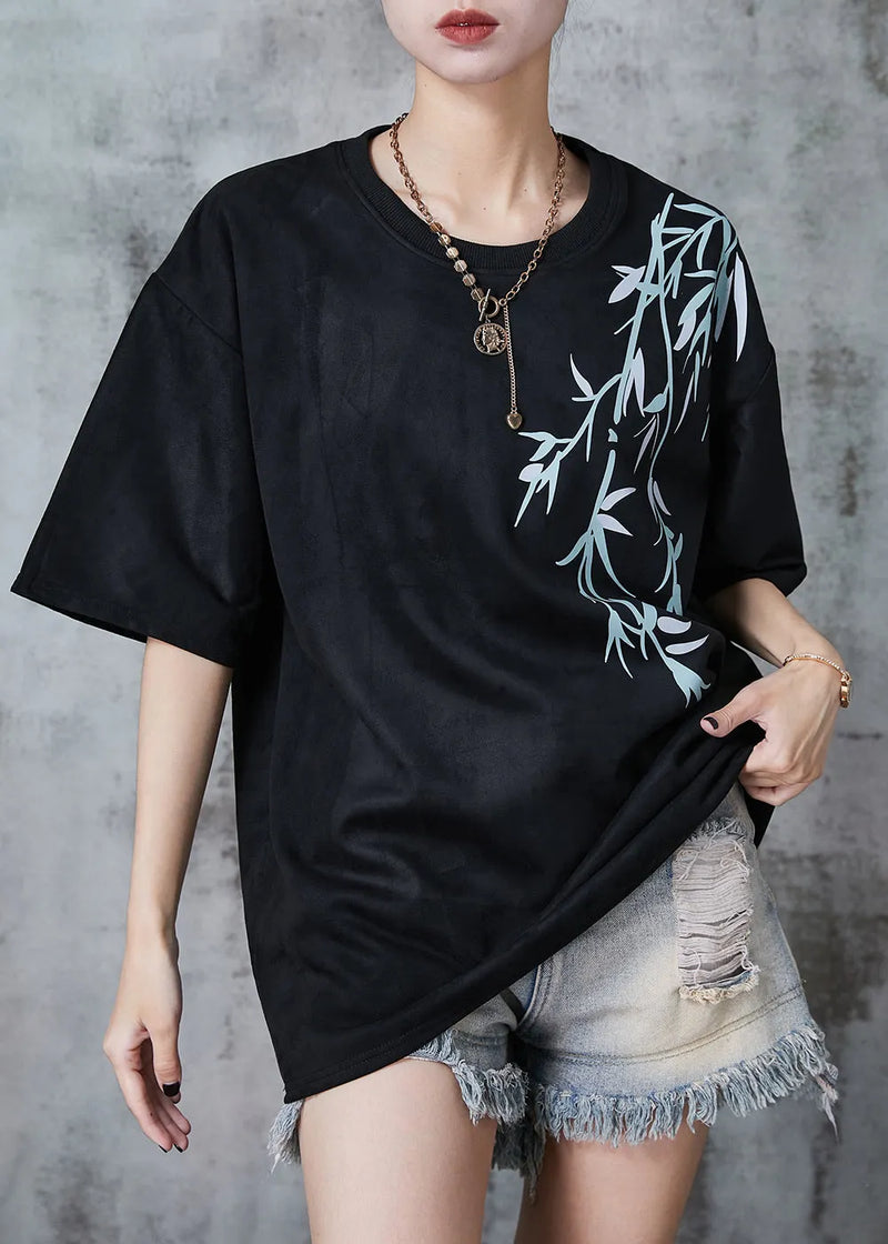 Black Oversized Print Cotton Tank Tops Summer