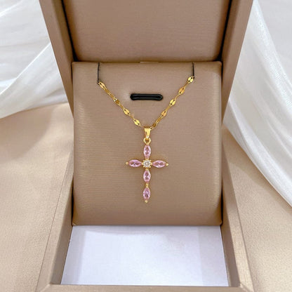 Colorful Zircon Cross Necklaces