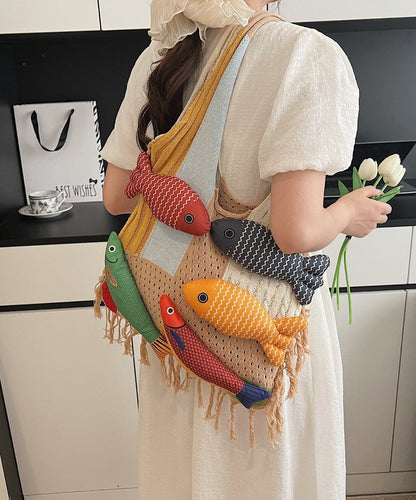 Original Design Khaki Tassel Knit Shoulder Bag