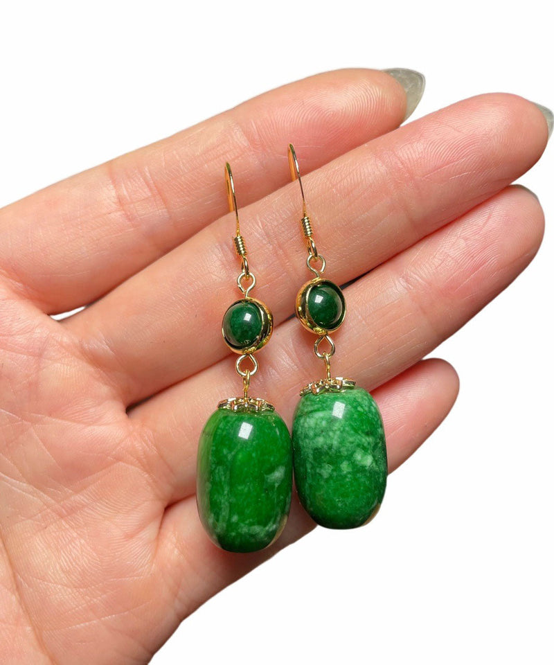 Art Green 14k Gold Dry Green Jade Drop Earrings