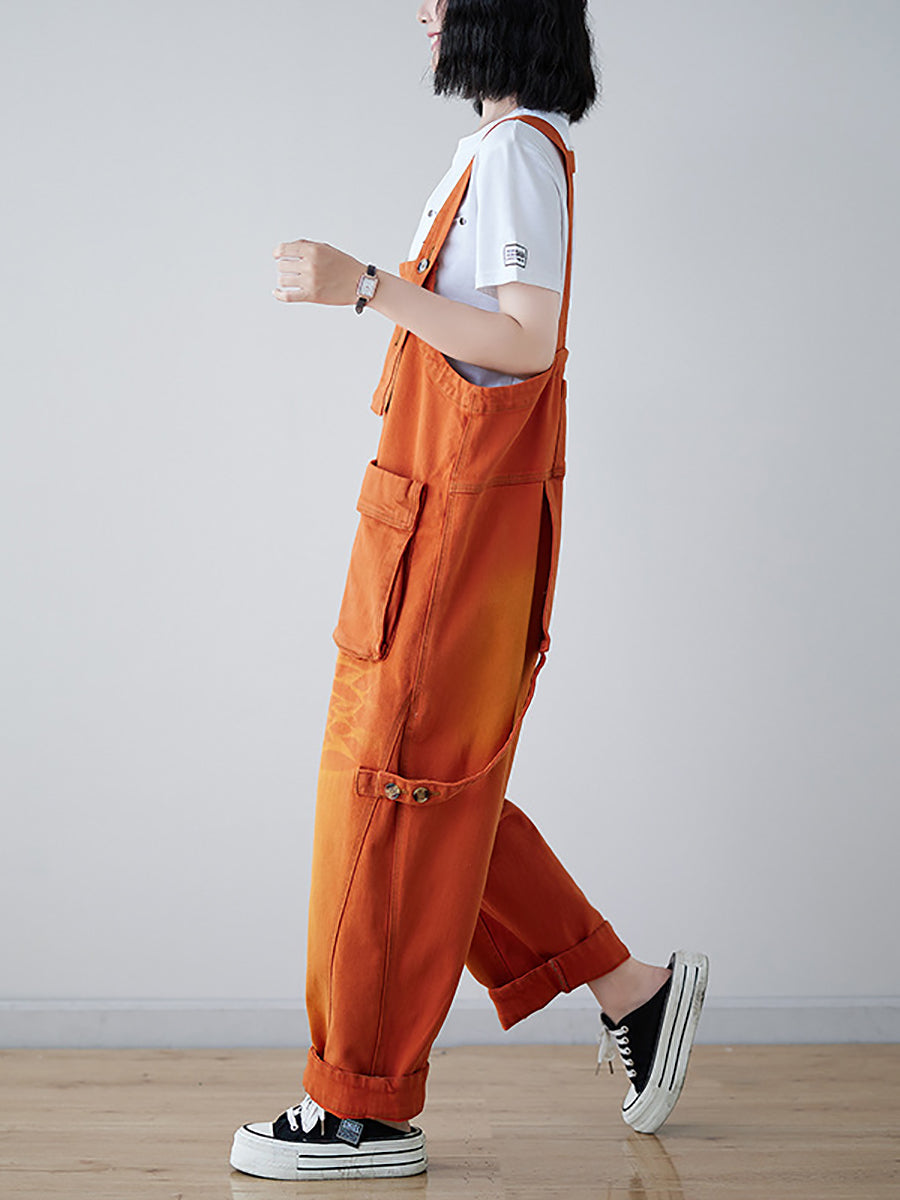 Spliced Washed Denim Loose Jumpsuits