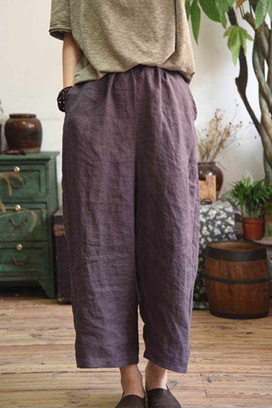 Simple Ramie Wide-leg Pants