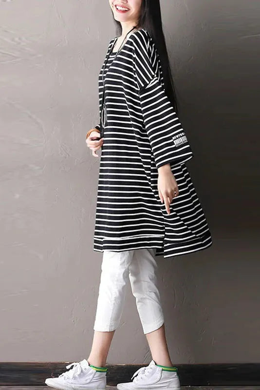 Limited Stock- Loose Striped Cotton Irregular T-shirt