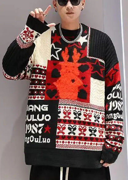 Jacquard Red Original Design Thick Cotton Knit Sweater Winter