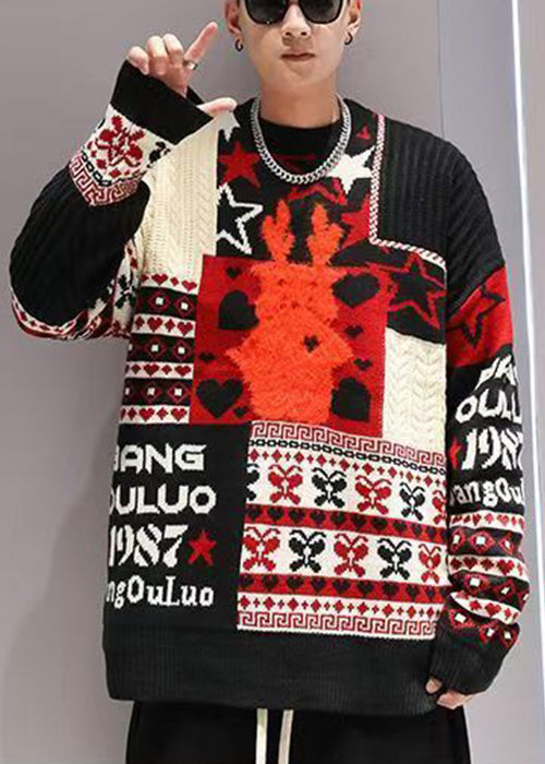 Jacquard Red Original Design Thick Cotton Knit Sweater Winter