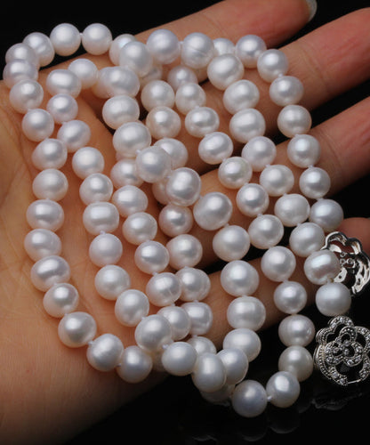 Natural Sterling Silver White Long Pearl Necklace Wedding