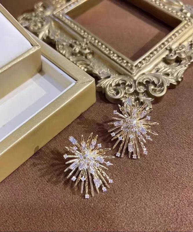 Gold Sterling Silver Overgild Zircon Fireworks Stud Earrings