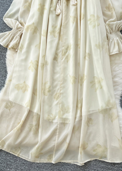 Apricot Cold Shoulder Print Chiffon Cami Dress Summer