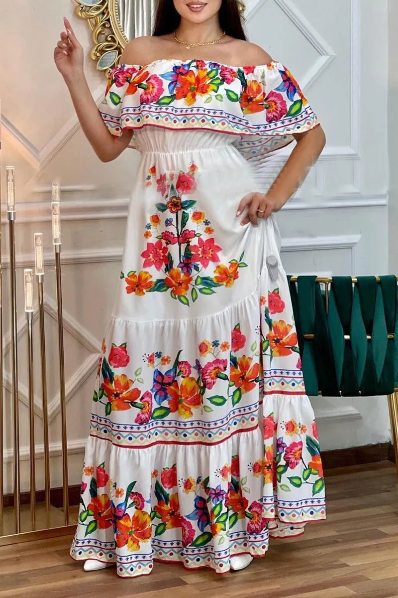 Frenulum Off the Shoulder Printed Dresses