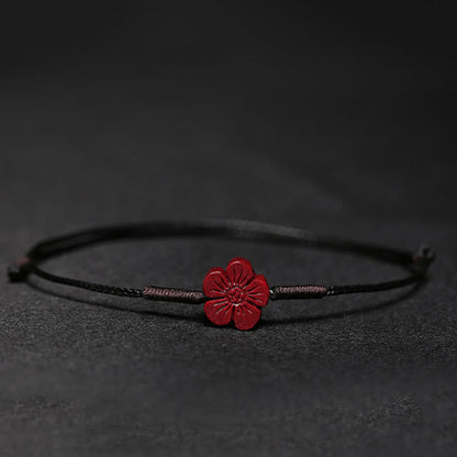 Buddha Stones Handmade Plum Blossom Four Leaf Clover Pixiu Lotus Koi Fish Cinnabar Blessing Braid Bracelet