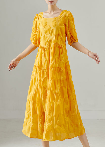 Yellow Square Collar Cotton Holiday Dress Summer