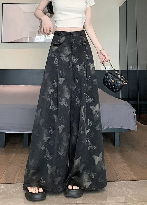 Black Patchwork High Waist Wide Leg Pants Summer