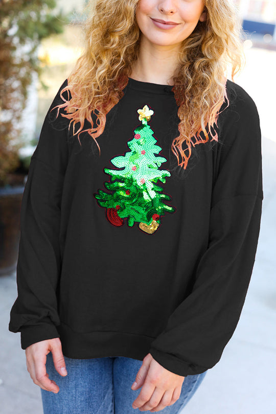 Christmas Tree Holiday Sequin Casual Loose Sweatshirt