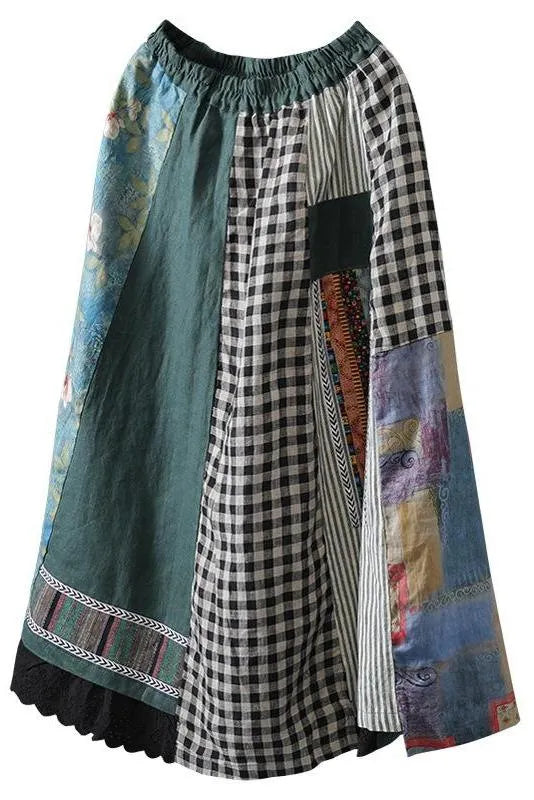 Limited Stock- Irregular Print Spliced 100% Linen A-line Skirt