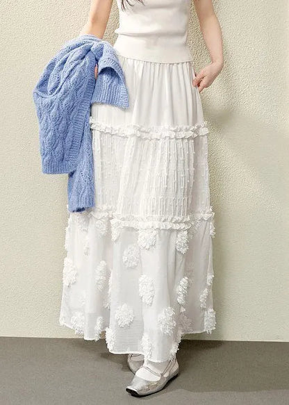 White Ruffled High Waist Cotton Skirts Summer