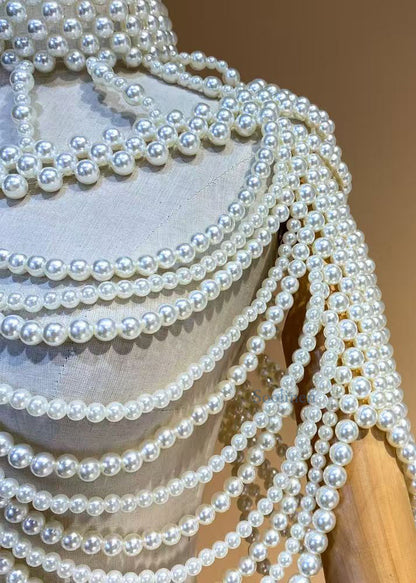 French White Imitation Pearl Banquet Dress Accessories Shawl