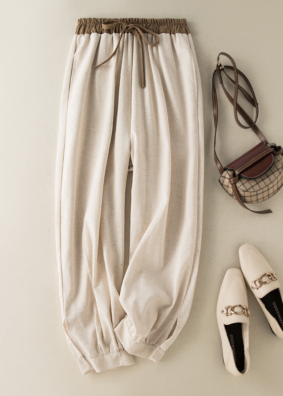Green Elastic Waist Thin Linen Crop Pants Summer