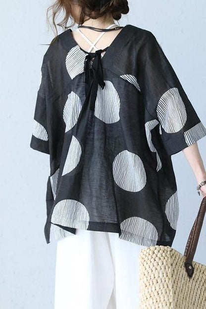 Summer Big Dot Drawstring Doll T Shirt Blouse