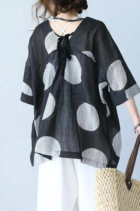 Summer Big Dot Drawstring Doll T Shirt Blouse