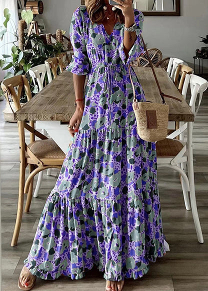 Cinched Print Exra Large Hem Cotton Ankle Dress Summer