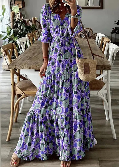 Cinched Print Exra Large Hem Cotton Ankle Dress Summer