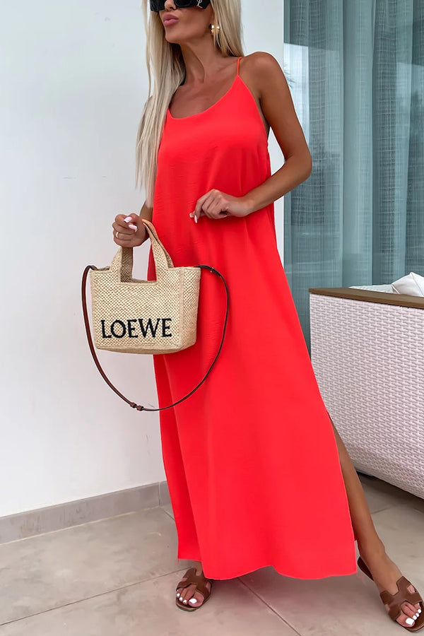 Color Resort Style Spaghetti Strap Backless Maxi Dress