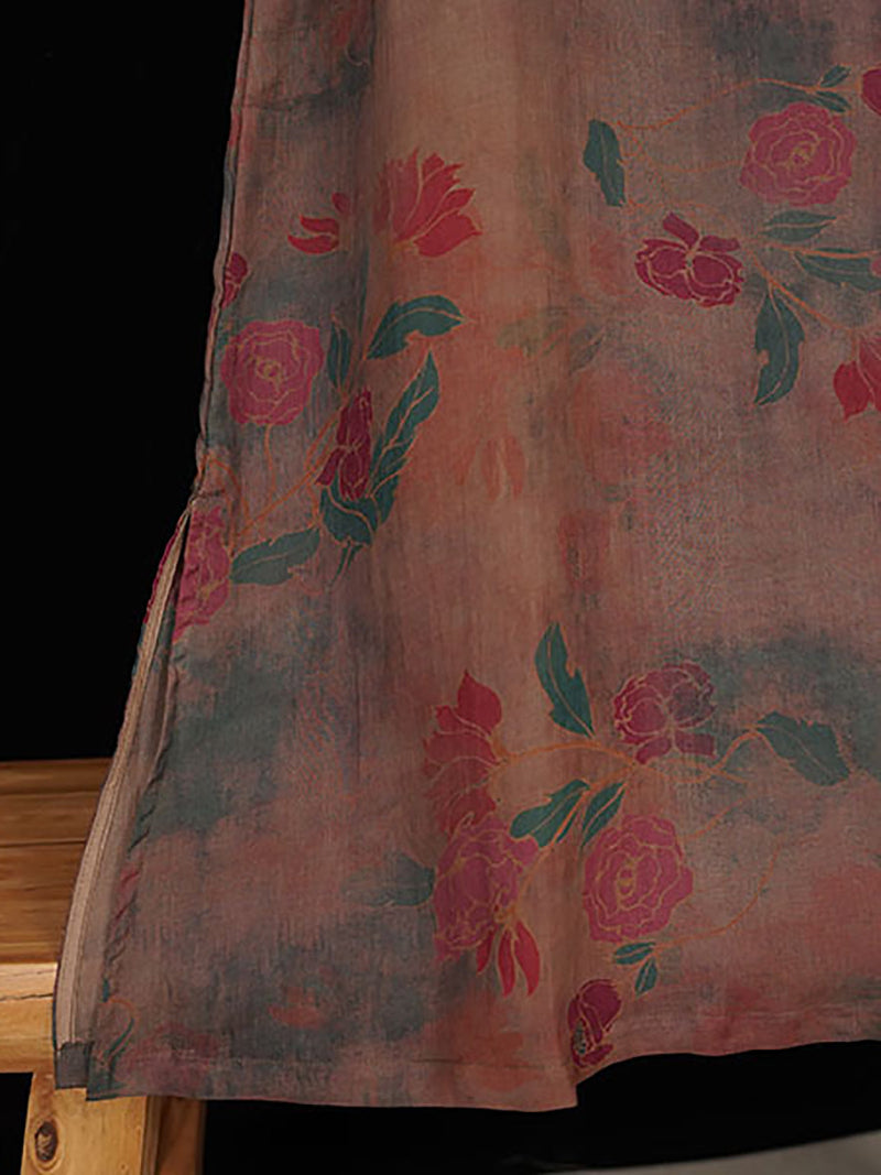 Summer 100%linen Spliced Dress