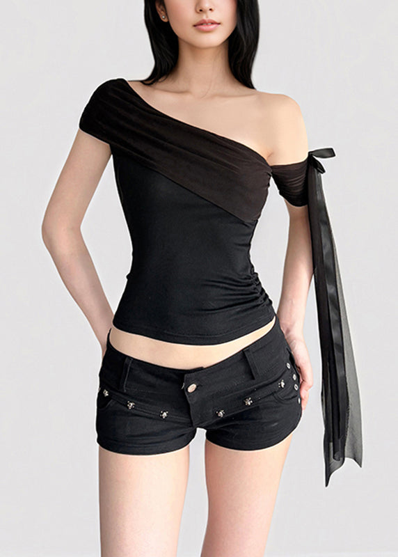 White One Shoulder Asymmetrical Tassel T Shirt Summer