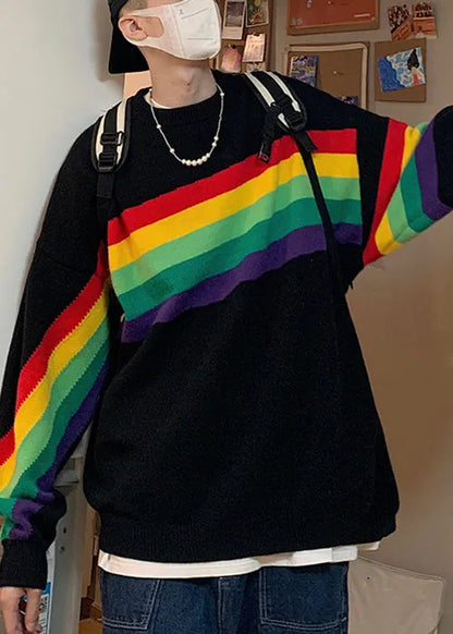 New Black Striped Cozy Knit Sweaters Winter