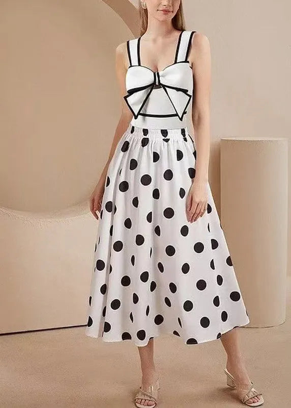 White Dot Bodysuit and Maxi Skirts Lingerie Set