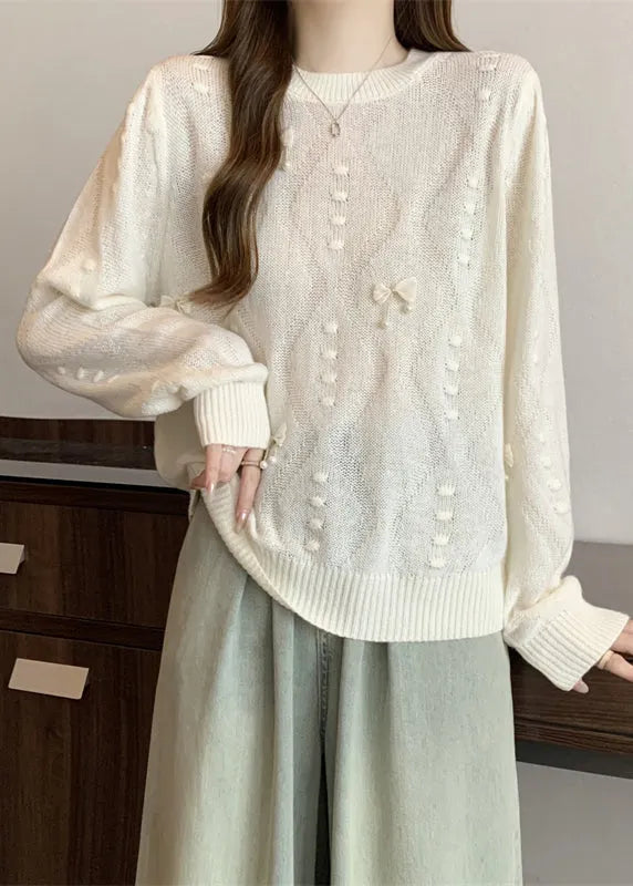 White Tasseled Butterfly Knit Tops Fall