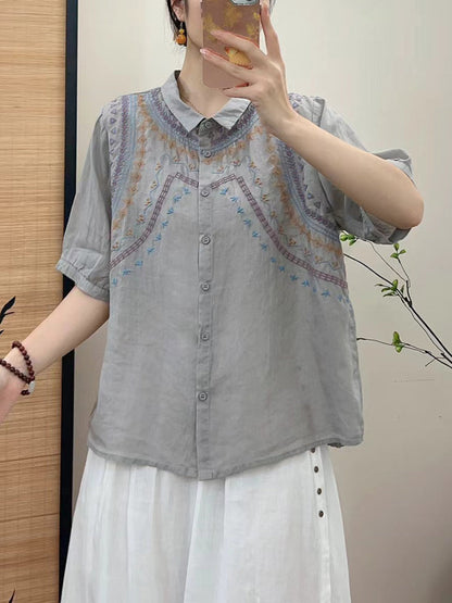 Summer Embroidery Button-up Shirt