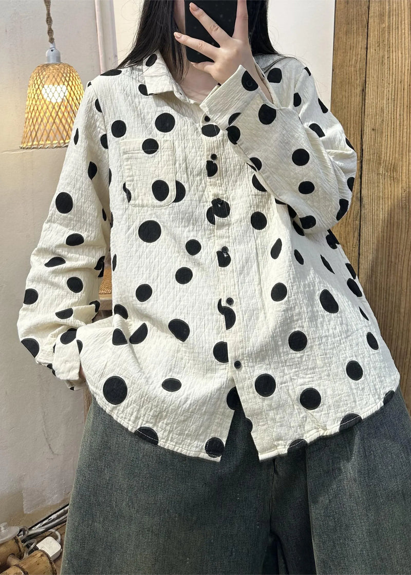 White Peter Pan Collar Cotton Dot Shirt Tops Spring