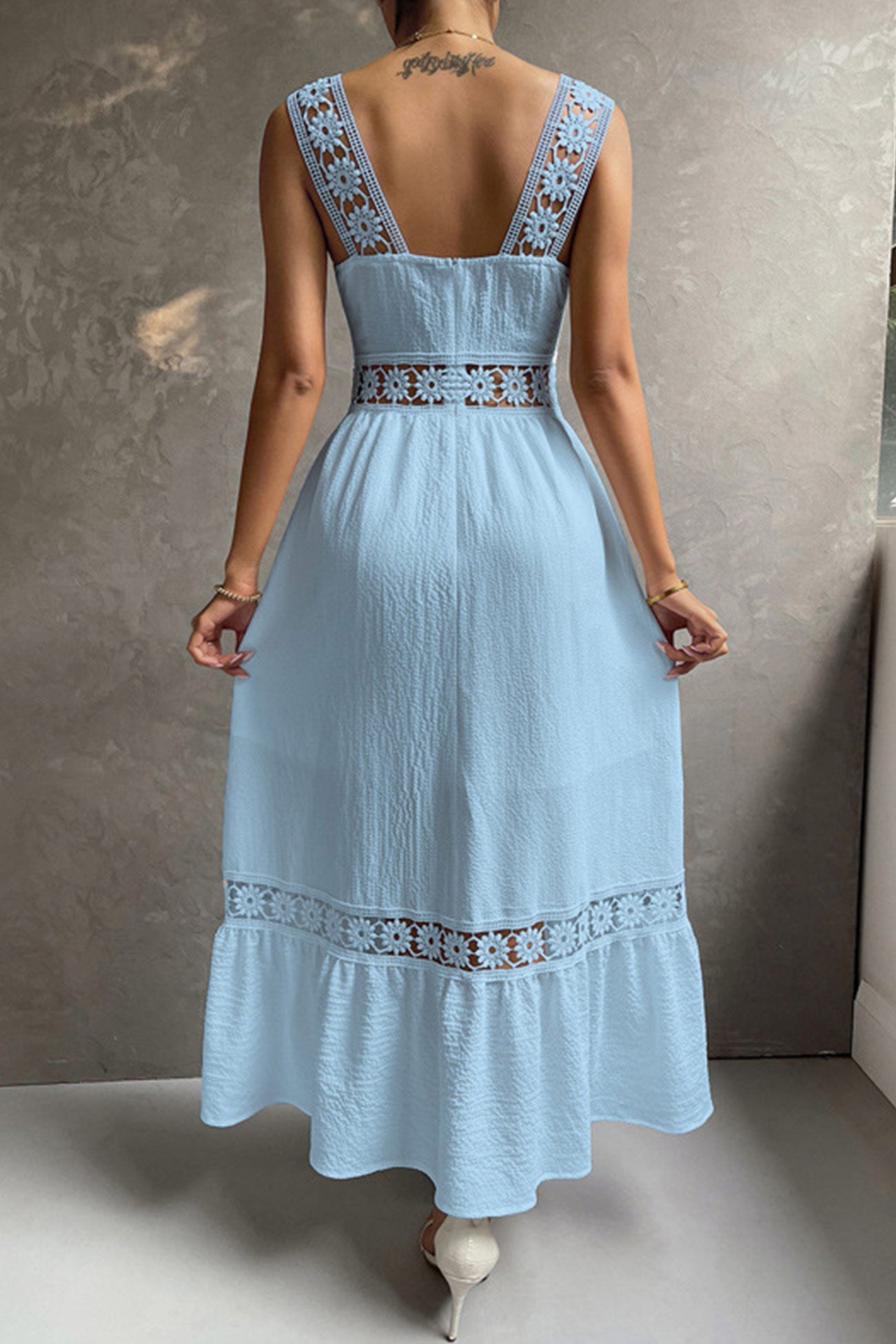 Jacquard Hollow Out Tiered Midi Dress