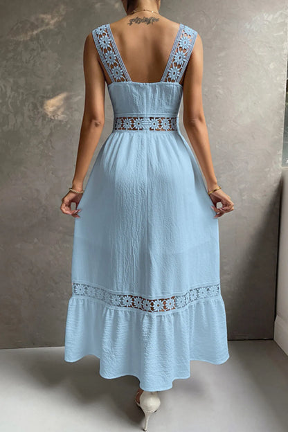 Jacquard Hollow Out Tiered Midi Dress