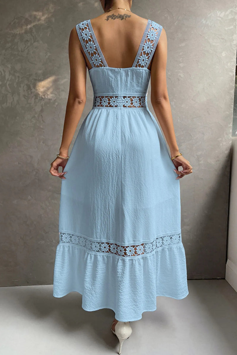 Jacquard Hollow Out Tiered Midi Dress