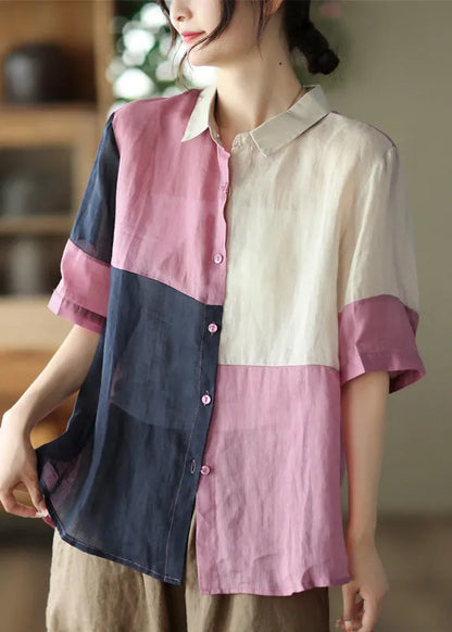 Pink Button Cozy Ramie Shirt Summer