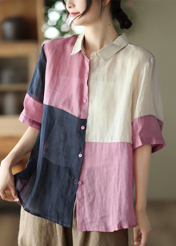 Pink Button Cozy Ramie Shirt Summer