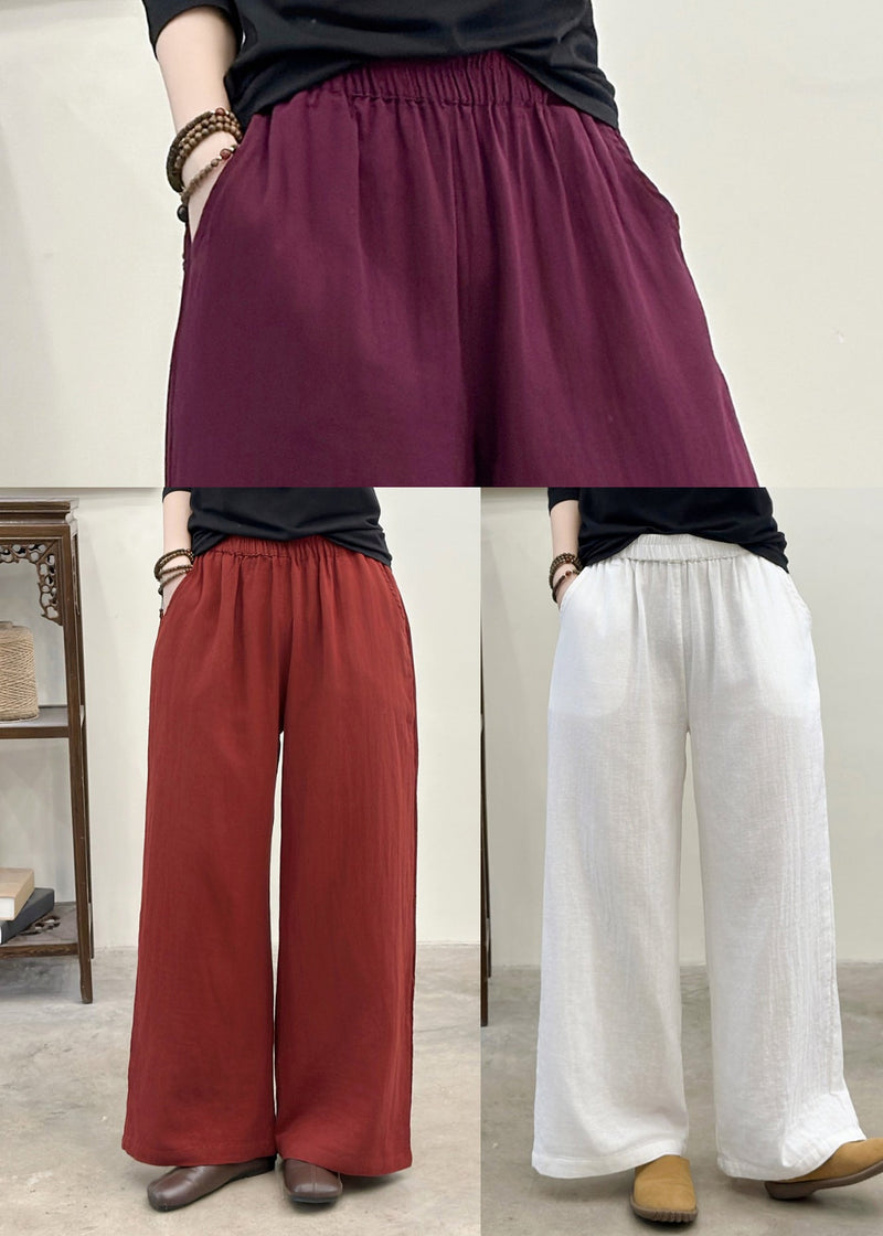 Fitted Red Oversized Pockets Linen Straight Pants Summer