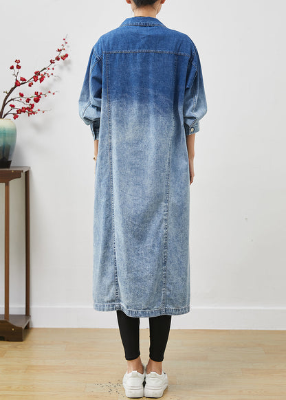 Gradient Color Pockets Denim Trench Coats Fall