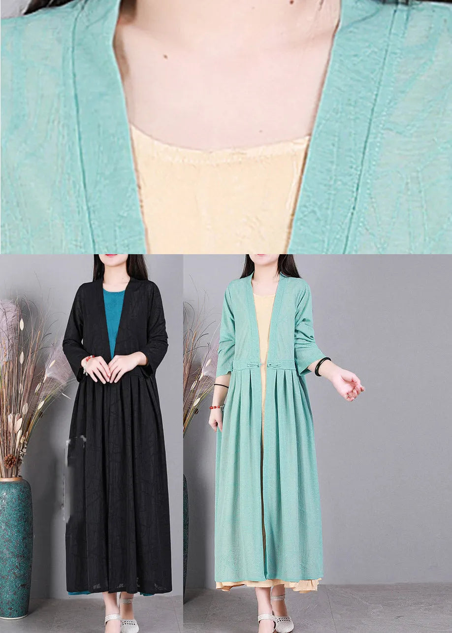 Black V Neck Cinched Linen Cardigans Long Sleeve