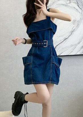 Style Navy Tunic With Pockets Denim Cami Dresses Summer