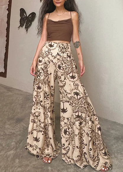 Apricot Print Cotton Wide Leg Pants Summer