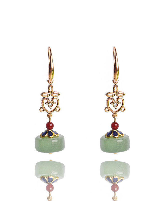 Green Fine Jade Original Design 14k Gold Drop Earrings
