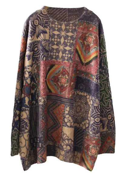 Geometric Pattern Loose O-neck Print Oriental Fall Knit Sweater