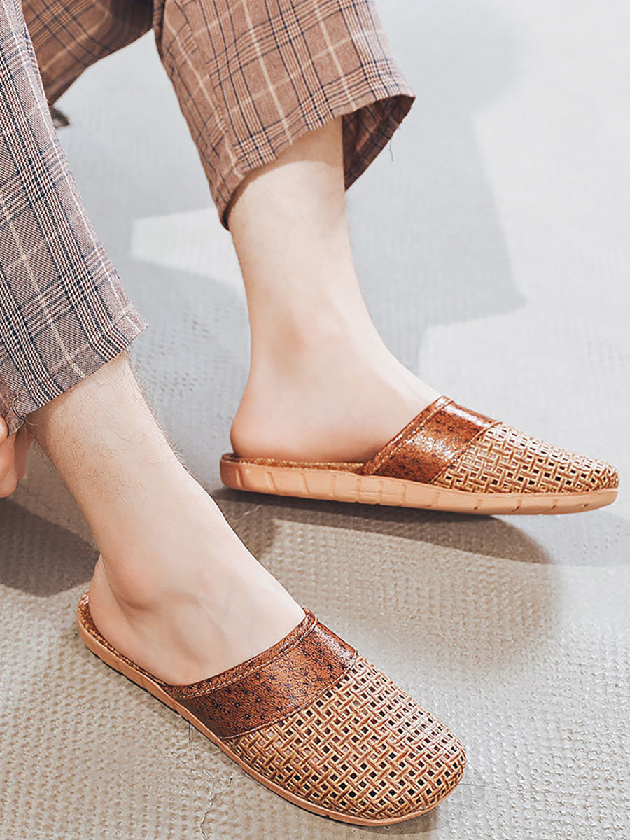 Summer Bamboo Weaving Spliced Slippers