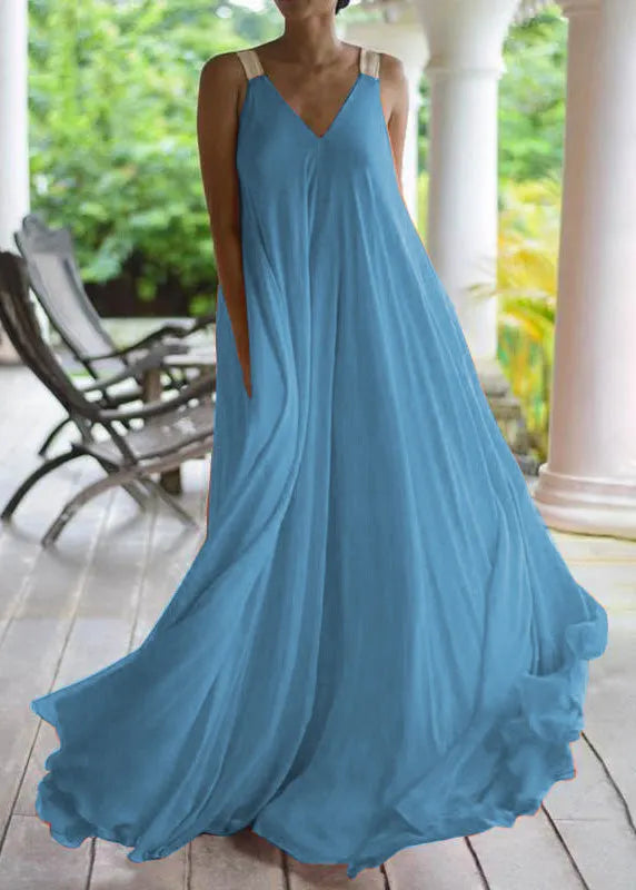 Orange V Neck Chiffon Long Dress Summer