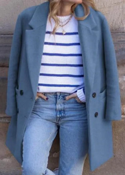 French Blue Peter Pan Collar Pockets Woolen Coats Fall