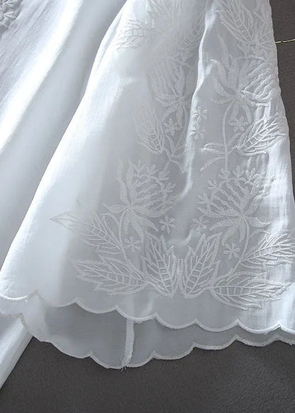 White Embroidered Chiffon Shirt Tops Summer
