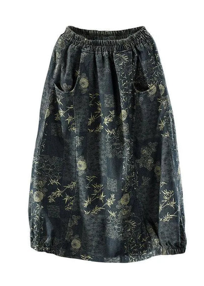 Elastic Waist Pockets Denim Skirts